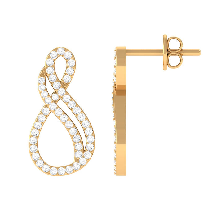 Rosec Jewels certified diamond infinity stud earrings with pave setting, featuring sparkling diamonds on elegant earrings.