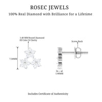 Round Cut Genuine Diamond Cluster Flower Stud Earrings