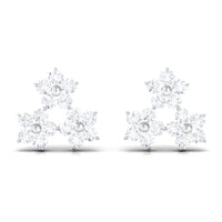 Round Cut Genuine Diamond Cluster Flower Stud Earrings