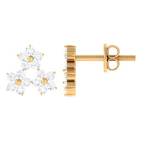 Round Cut Genuine Diamond Cluster Flower Stud Earrings