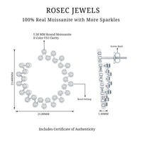 Rosec Jewels certified moissanite big stud earrings for women, showcasing sparkling gemstone studs on a silver setting.