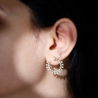 Rosec Jewels certified moissanite big stud earrings for women, showcasing sparkling gemstone studs on a silver setting.
