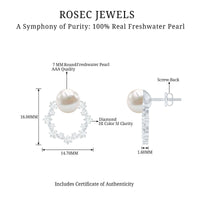 Rosec Jewels freshwater pearl and diamond bridal stud earrings featuring elegant pearl and sparkling diamonds.