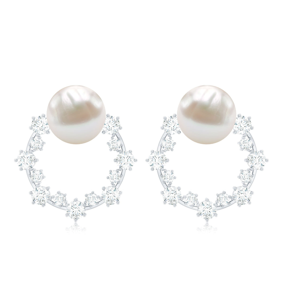 Freshwater pearl and diamond bridal stud earrings by Rosec Jewels, featuring elegant pearl and sparkling diamond accents.