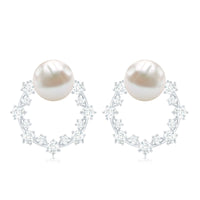 Freshwater pearl and diamond bridal stud earrings by Rosec Jewels, featuring elegant pearl and sparkling diamond accents.