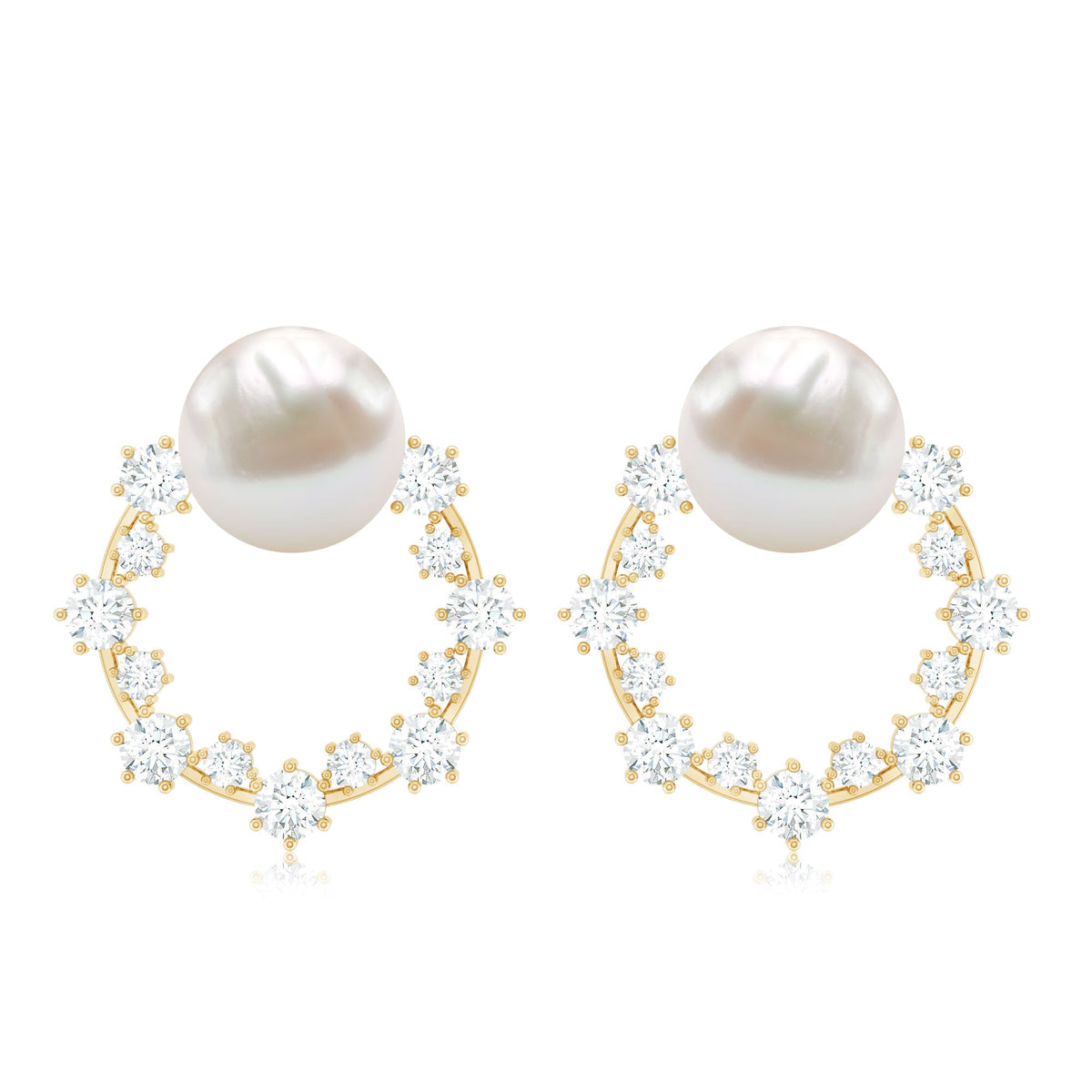 Freshwater pearl and diamond bridal stud earrings by Rosec Jewels featuring elegant, shimmering pearls and sparkling diamonds.