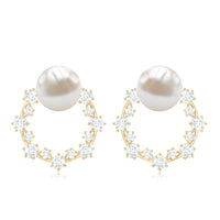 Freshwater pearl and diamond bridal stud earrings by Rosec Jewels featuring elegant, shimmering pearls and sparkling diamonds.