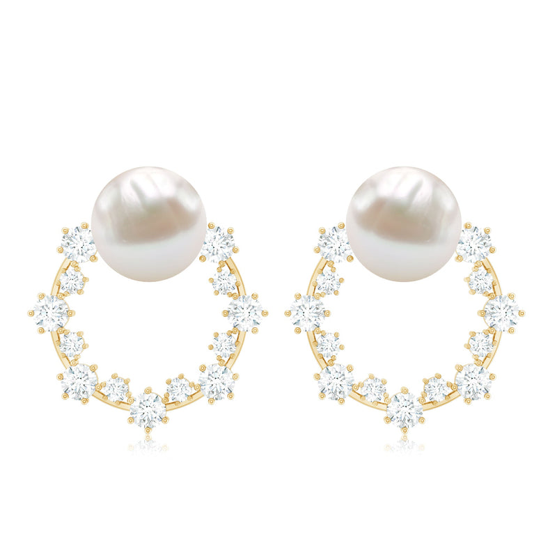 Freshwater pearl and diamond bridal stud earrings by Rosec Jewels featuring elegant, shimmering pearls and sparkling diamonds.