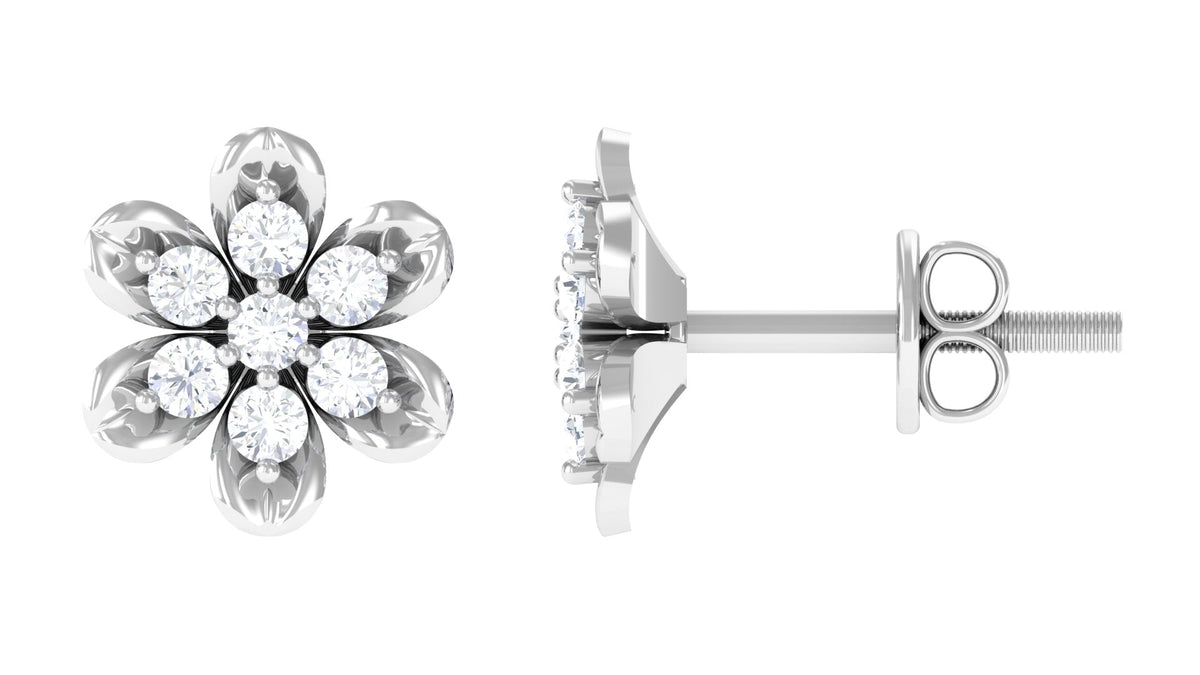 Brilliant Cut Diamond Flower Stud Earrings with Screw Back