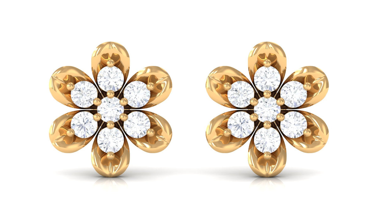 Brilliant Cut Diamond Flower Stud Earrings with Screw Back