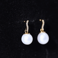 14 Carat Freshwater Pearl Drop Earrings with Diamond