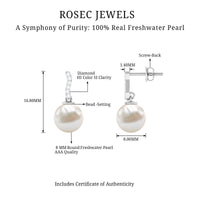 14 Carat Freshwater Pearl Drop Earrings with Diamond