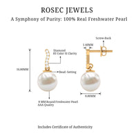 14 Carat Freshwater Pearl Drop Earrings with Diamond