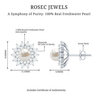 Freshwater Pearl Flower Statement Earrings with Diamond Halo