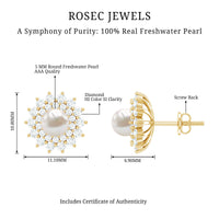 Freshwater Pearl Flower Statement Earrings with Diamond Halo