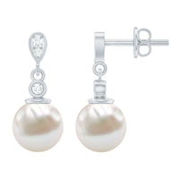 Natural Freshwater Pearl Drop Earrings with Diamond