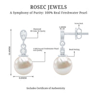 Natural Freshwater Pearl Drop Earrings with Diamond