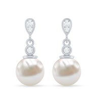 Natural Freshwater Pearl Drop Earrings with Diamond