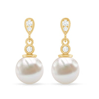 Natural Freshwater Pearl Drop Earrings with Diamond