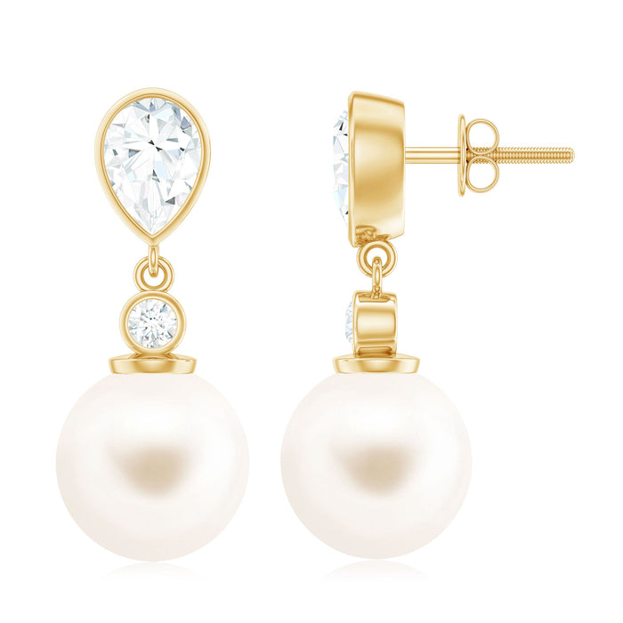 Freshwater pearl and moissanite drop earrings from Rosec Jewels, featuring elegant pearl and sparkling gemstone details.