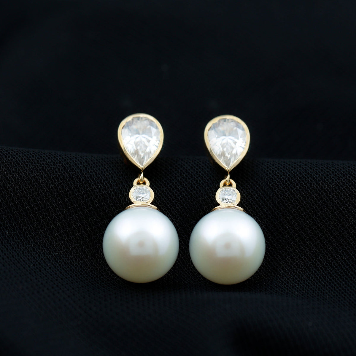 Real freshwater pearl and moissanite drop earrings from Rosec Jewels featuring elegant pearl and sparkling gemstone drops.