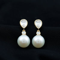 Real freshwater pearl and moissanite drop earrings from Rosec Jewels featuring elegant pearl and sparkling gemstone drops.