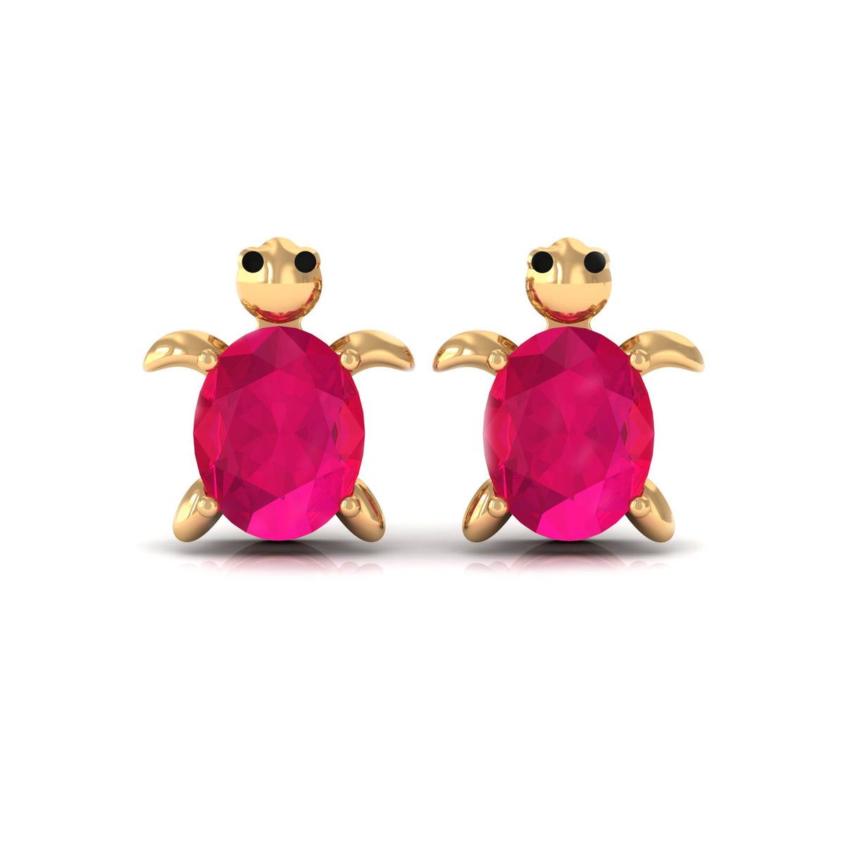 3/4 CT Turtle Stud Earrings with Oval Cut Ruby