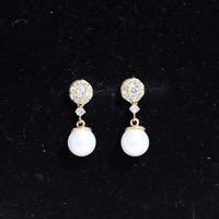 Genuine 6 Carat Freshwater Cultured Pearl Drop Earrings with Diamonds