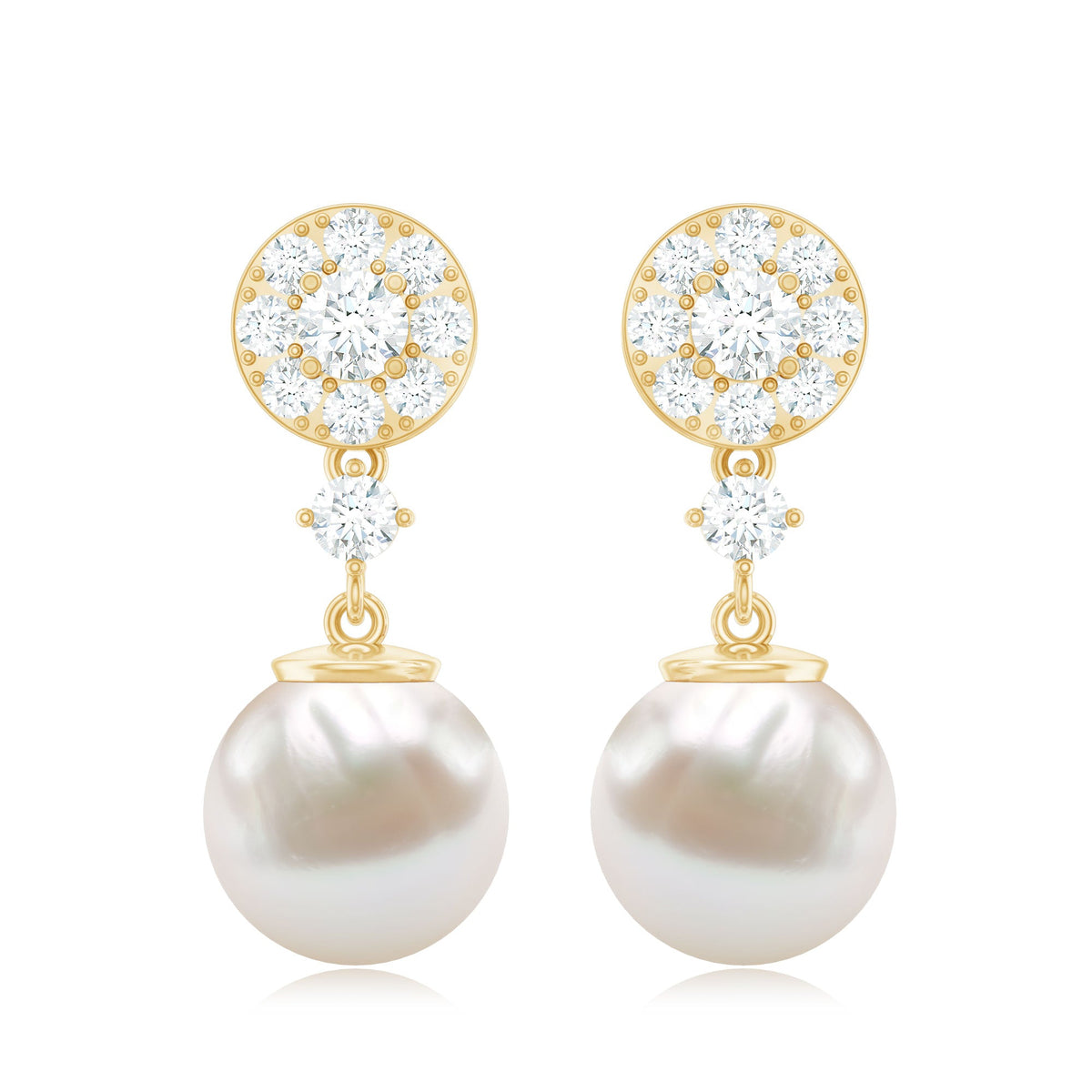 Genuine 6 Carat Freshwater Cultured Pearl Drop Earrings with Diamonds
