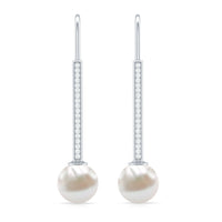 Cultured Freshwater Pearl Diamond Dangle Earrings with Fish Hook