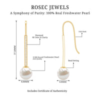 Cultured Freshwater Pearl Diamond Dangle Earrings with Fish Hook