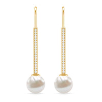 Cultured Freshwater Pearl Diamond Dangle Earrings with Fish Hook