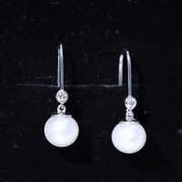 Real Freshwater Pearl Drop Earrings with Diamond