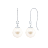 Real Freshwater Pearl Drop Earrings with Diamond