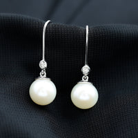 Real Freshwater Pearl Drop Earrings with Diamond