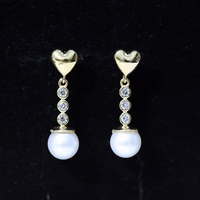 Genuine 6 Carat Freshwater Pearl and Diamond Dangle Earrings