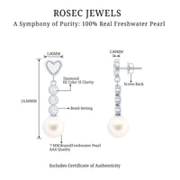 Genuine 6 Carat Freshwater Pearl and Diamond Dangle Earrings