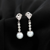 Genuine 6 Carat Freshwater Pearl and Diamond Dangle Earrings