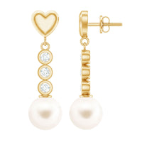 Genuine 6 Carat Freshwater Pearl and Diamond Dangle Earrings