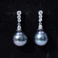 Certified Tahitian Black Pearl Drop Earrings with Diamonds
