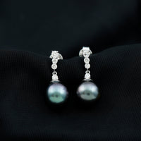 Certified Tahitian Black Pearl Drop Earrings with Diamonds