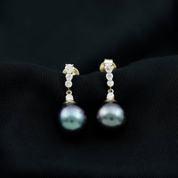 Certified Tahitian Black Pearl Drop Earrings with Diamonds