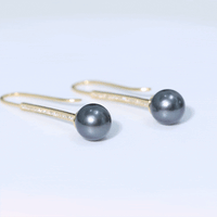 Genuine 15 CT Tahitian Black Pearl and Diamond Dangle Drop Earrings