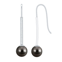 Genuine 15 CT Tahitian Black Pearl and Diamond Dangle Drop Earrings