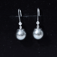 16 Carat Tahitian Black Pearl Dangling Earrings with Diamond