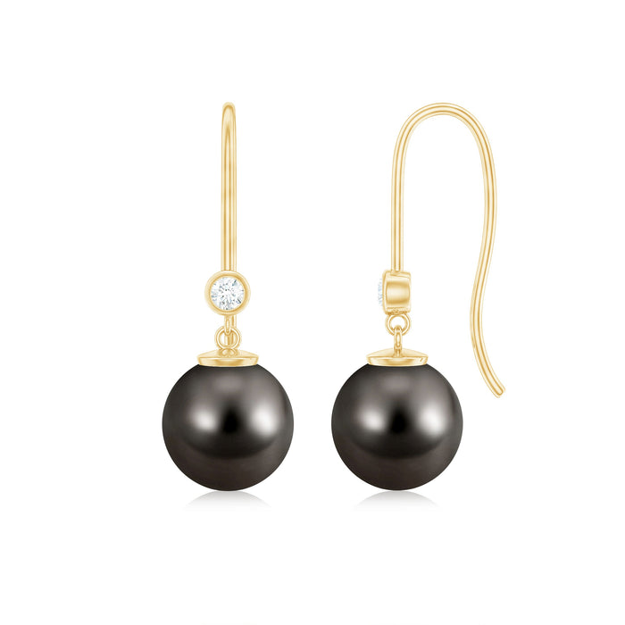 Tahitian black pearl dangling earrings with diamonds from Rosec Jewels featuring elegant, lustrous black pearls and sparkling diamond accents.