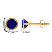 5 MM Round Blue Sapphire Solitaire Stud Earrings in Bezel Setting