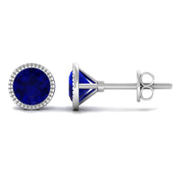 5 MM Round Blue Sapphire Solitaire Stud Earrings in Bezel Setting