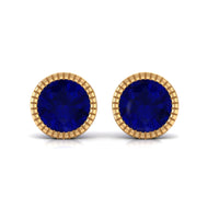 5 MM Round Blue Sapphire Solitaire Stud Earrings in Bezel Setting
