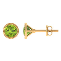 Round Peridot Solitaire Stud Earrings in Bezel Setting